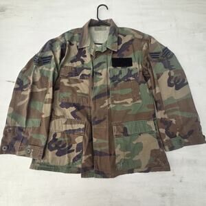 Vintage US Air Force Jacket Mens Small Short Woodland Camo Combat Coat 90s